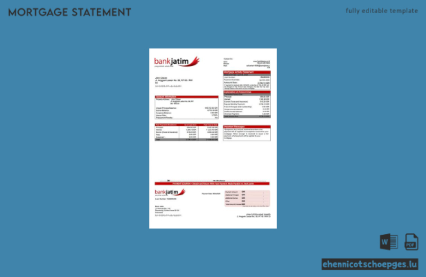Hypothekenauszug der Indonesia Bank Jatim als Word- und PDF-Beispielvorschau